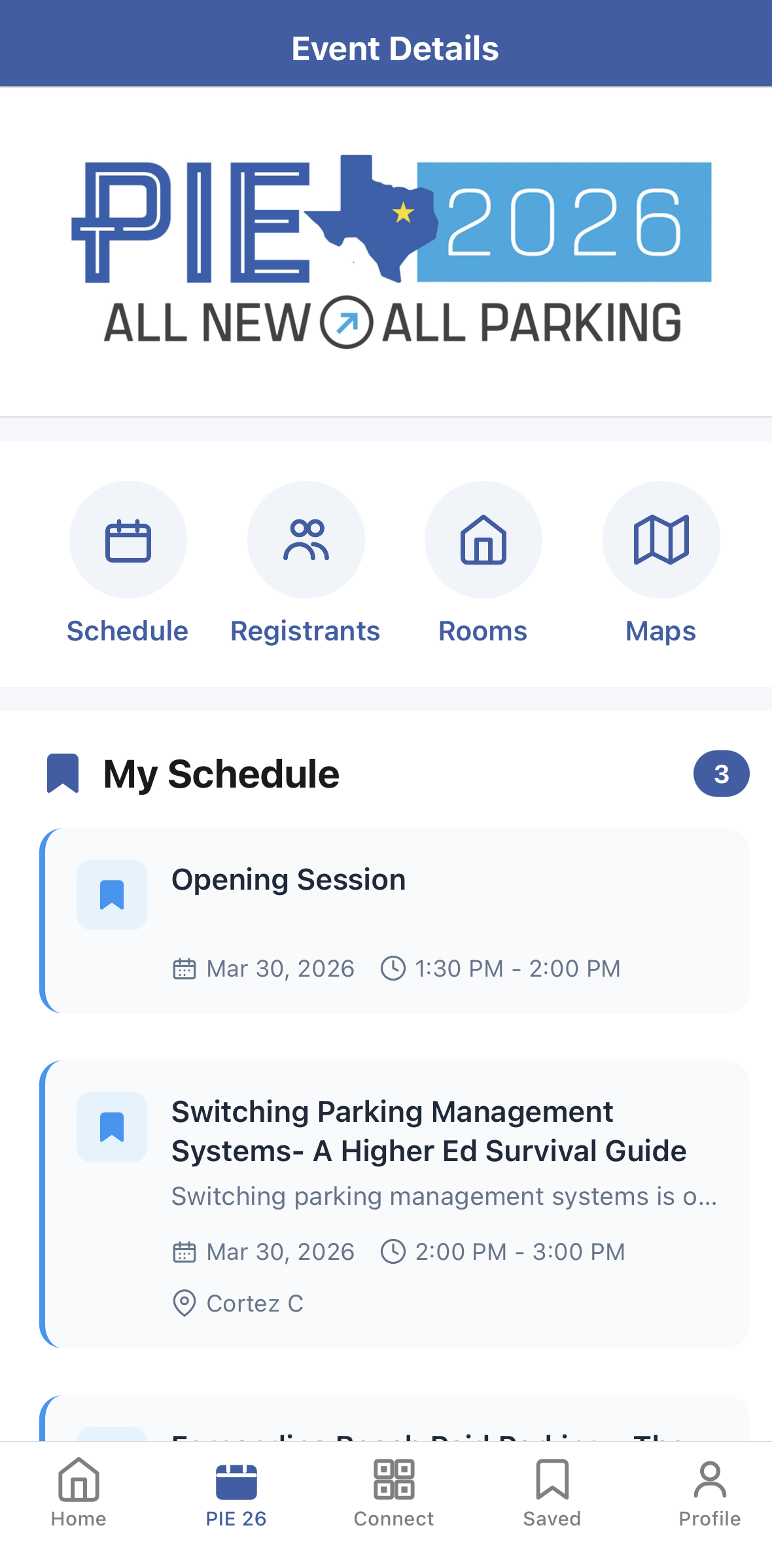 Parking Today App Event Screen