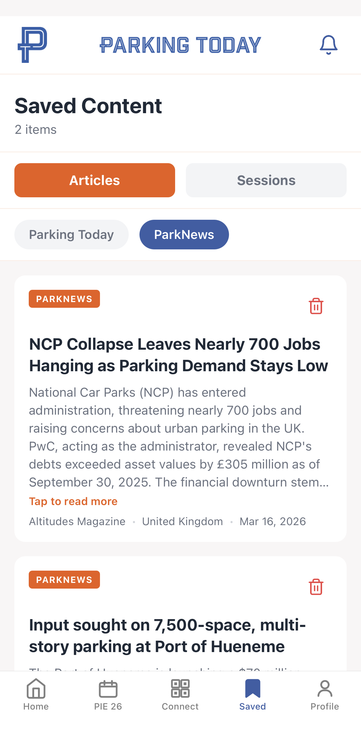 Parking Today App Saved Screen